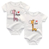 I Love Papa Mama Design Cotton Rompers