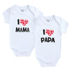 I Love Papa Mama Design Cotton Rompers