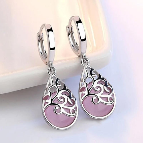 Opal Stone Flower 925 Sterling Silver Ladies Stud Earrings