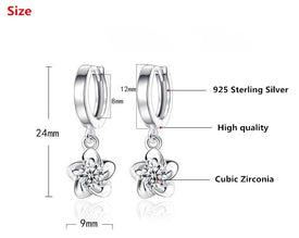 Rose Flower Cubic Zirconia 925 Sterling Silver Female Stud Earrings