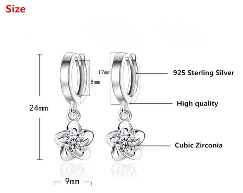 Rose Flower Cubic Zirconia 925 Sterling Silver Female Stud Earrings