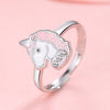 ELESHE 100% 925 Sterling Silver Finger Ring Pink Enamel Cute Unicorn Kids Ring
