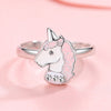 ELESHE 100% 925 Sterling Silver Finger Ring Pink Enamel Cute Unicorn Kids Ring