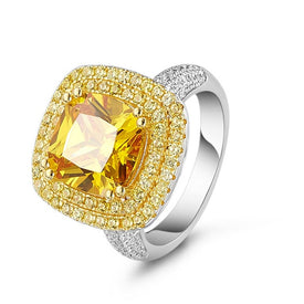 OneRain Luxury 100% 925 Sterling Silver Citrine Diamonds Wedding Engagement Ring