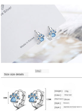 925 sterling silver Stud Earring Blue Zircon Cat Claw Design Earrings