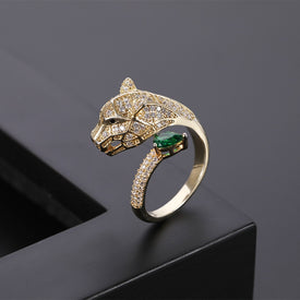 Fashion personality leopard head design gold zircon wedding ring