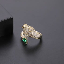 Fashion personality leopard head design gold zircon wedding ring