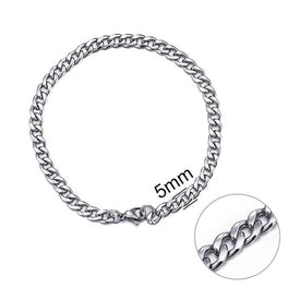 Jiayiqi 5-11 mm Men Chain Bracelet Stainless Steel Curb Cuban Link Chain Bangle