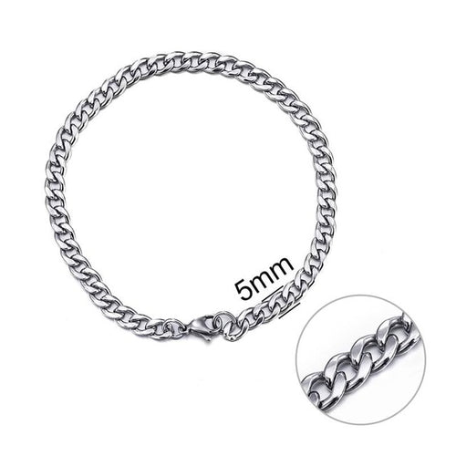 Jiayiqi 5-11 mm Men Chain Bracelet Stainless Steel Curb Cuban Link Chain Bangle
