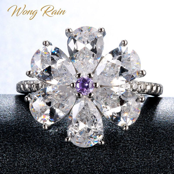 Wong Rain Trendy 100% 925 Sterling Silver White Topaz Gemstone Wedding Engagement Rings
