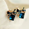 Gold Color Bowknot Cube Crystal Earring Square bow Earrings