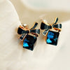 Gold Color Bowknot Cube Crystal Earring Square bow Earrings