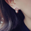 Hight Quality Titanium Steel Double Wound Roman Numerals Crystal Stud Earrings