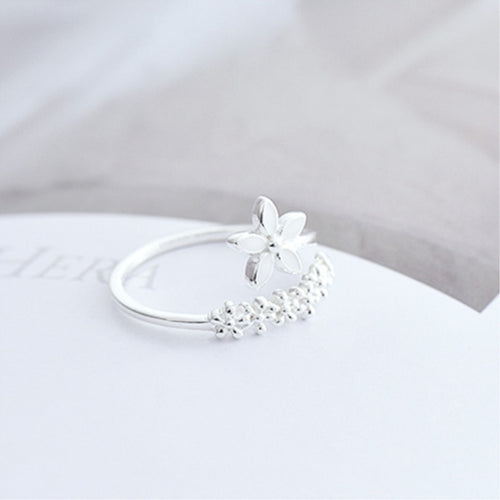 Fresh Flower 925 Sterling Silver Female Resizable Opening Rings