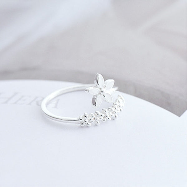 Fresh Flower 925 Sterling Silver Female Resizable Opening Rings