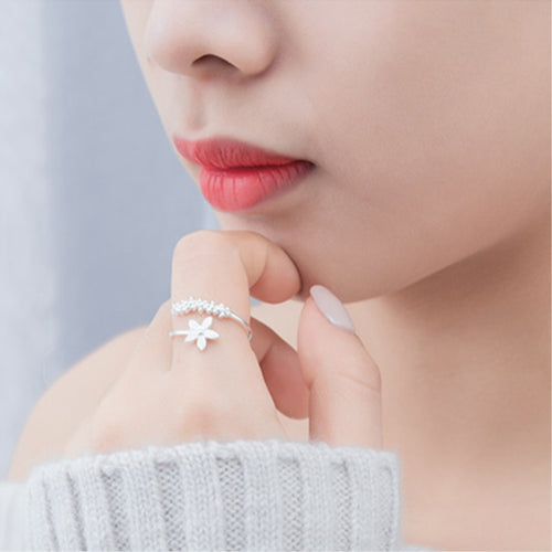 Fresh Flower 925 Sterling Silver Female Resizable Opening Rings