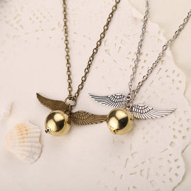 Golden Snitch Necklace Quidditch Fly Ball Antique Bronze Silver Color Wing Pendant