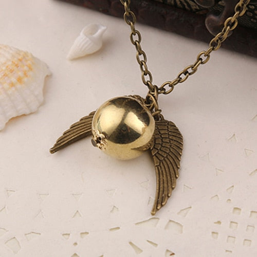 Golden Snitch Necklace Quidditch Fly Ball Antique Bronze Silver Color Wing Pendant