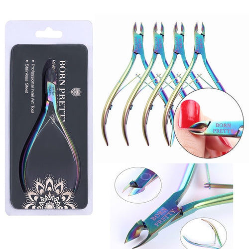 BORN PRETTY Nail Cuticle Nipper Stainless Steel Rainbow Tweezer Clipper
