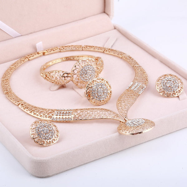 Dubai Gold Jewelry Sets Nigerian Wedding African Beads Crystal