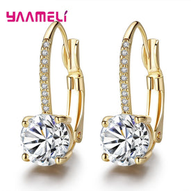 Exquisite Bright Crystal Gold Color 925 Sterling Silver Earrings