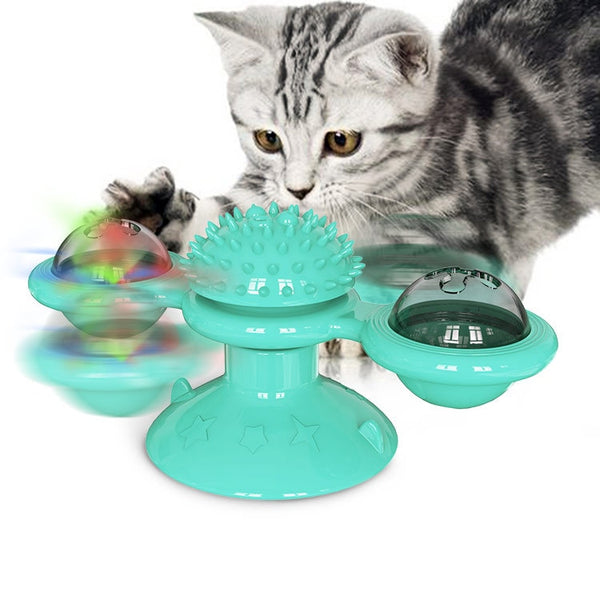 windmill cat toy Turntable Teasing Interactive cat brush with Catnip