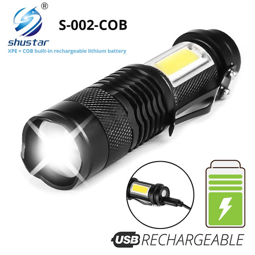 Mini Rechargeable LED Flashlight Use XPE + COB lamp beads 100 meters lighting