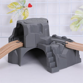Plastic Grey Double Tunnel Wooden Train Track