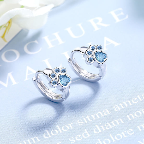 925 sterling silver Stud Earring Blue Zircon Cat Claw Design Earrings