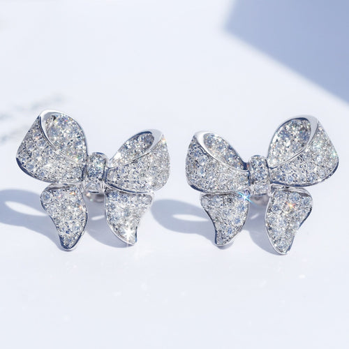 S925 Silver Color Cute Bowknot Stud Earrings