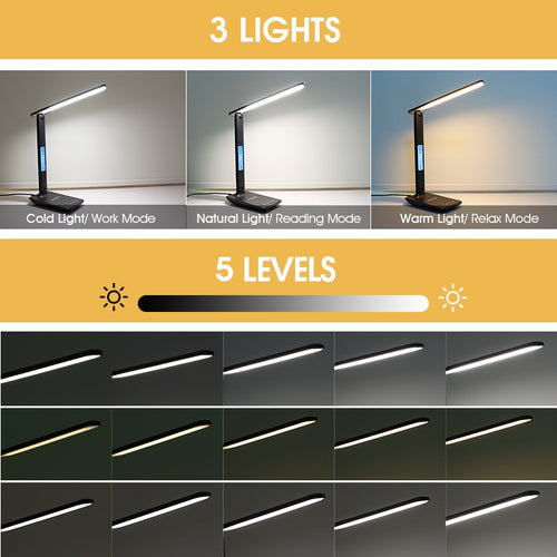 LAOPAO QI Wireless Charging LED Desk Lamp 10W With Calendar Temperature Alarm Clock Eye