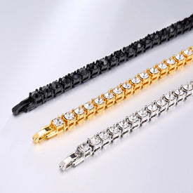 Hip Hop Men Single Row Rhinestones Chain Bling Tennis Charm Bracelets