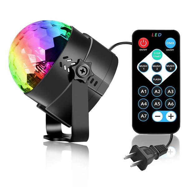 Sound Activated Rotating Disco Ball Party Lights Strobe Light 3W RGB LED Stage light