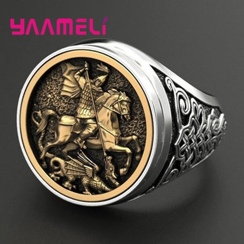 Outlets 925 Ring for Men Sterling Silver Soldier Dragon Hero Design