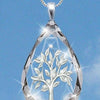 Transparent Crystal Waterdrop Shape Life Tree Pendant Necklace