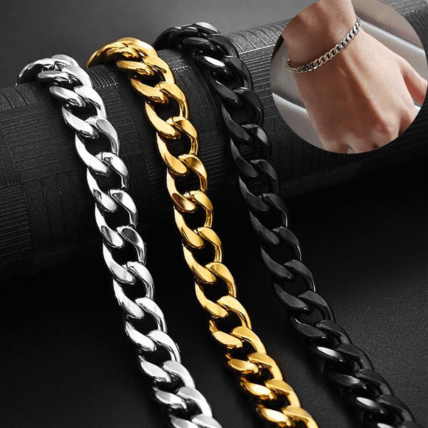 Jiayiqi 5-11 mm Men Chain Bracelet Stainless Steel Curb Cuban Link Chain Bangle