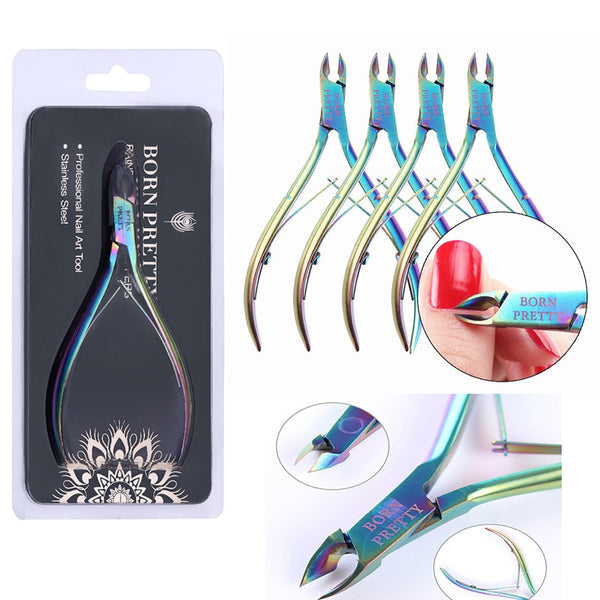 BORN PRETTY Nail Cuticle Nipper Stainless Steel Rainbow Tweezer Clipper