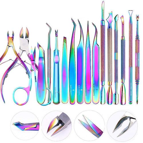 BORN PRETTY Nail Clipper Cutter Stainless Steel Rainbow Tweezer