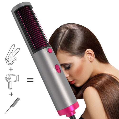 3 in1 Negative Ions Hair Salon Volumizer Straightener Curler Styler Comb