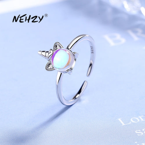 NEHZY 925 Sterling Silver Color Crystal Zircon Unicorn Ring
