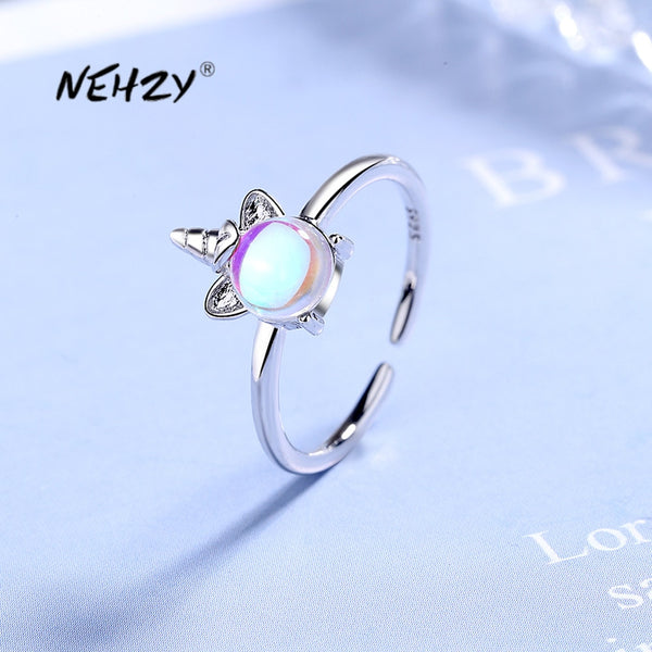NEHZY 925 Sterling Silver Color Crystal Zircon Unicorn Ring