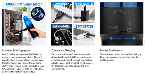 Upgraded Cordless Electric Compressed Air Duster-Blower & Vacuum