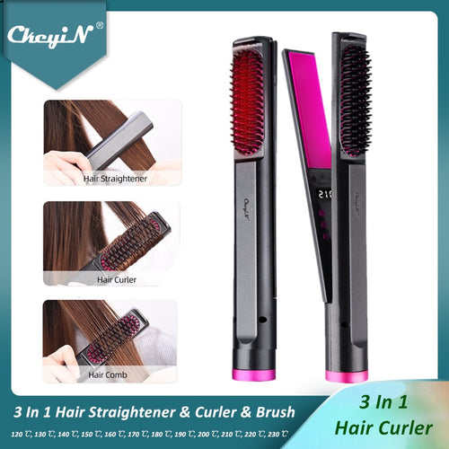 CkeyiN 3IN1 Hair Curler Straightener Brush Comb