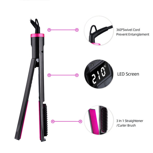 CkeyiN 3IN1 Hair Curler Straightener Brush Comb