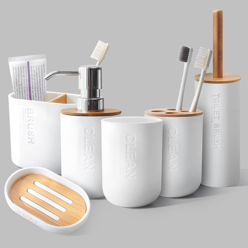 6Pcs Bamboo Bathrooms  Set Toilet Brush