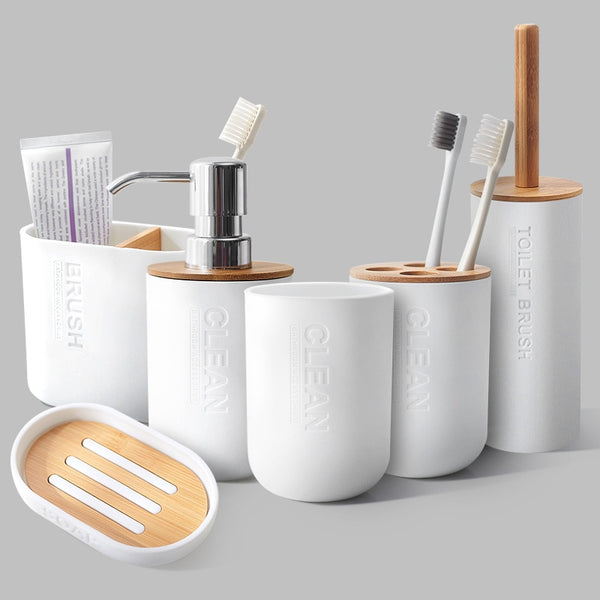 6Pcs Bamboo Bathrooms  Set Toilet Brush