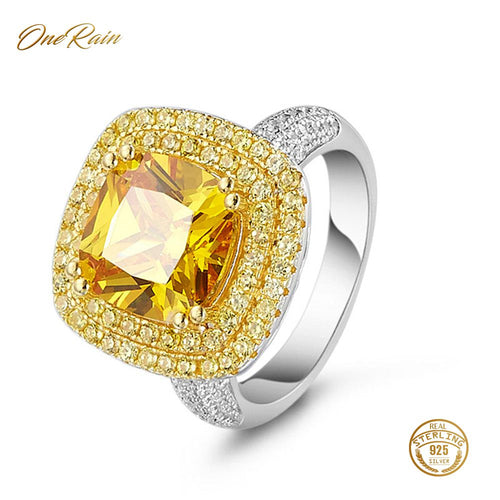 OneRain Luxury 100% 925 Sterling Silver Citrine Diamonds Wedding Engagement Ring